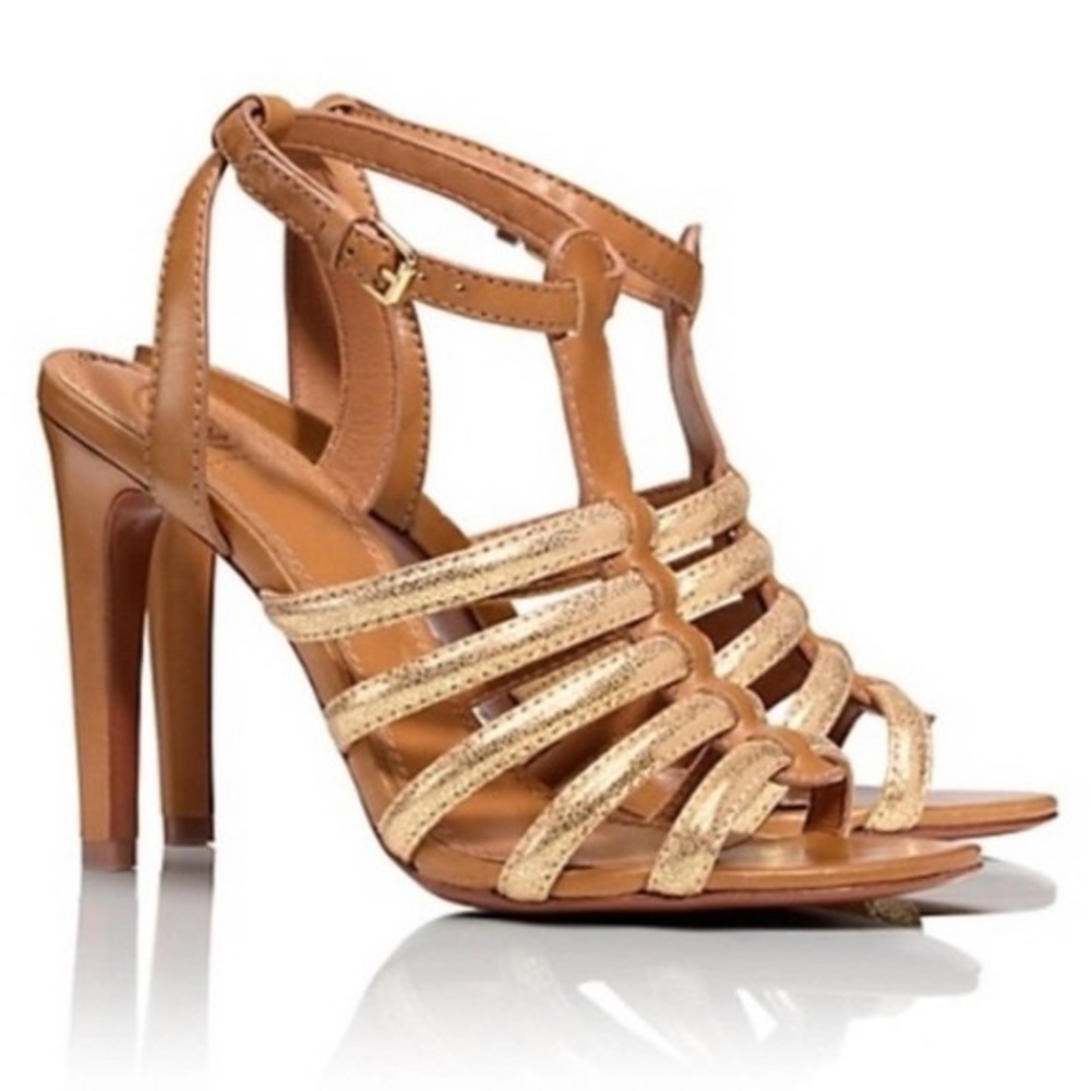 Tory Burch Charlene Monark Vachetta Tan/Gold Sandals size 9M